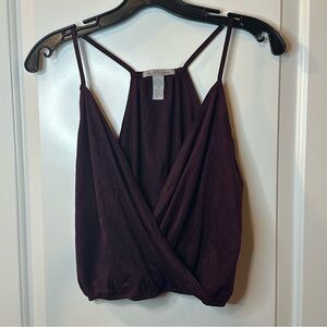 Charlotte Russe Burgundy Faux Suede Wrap Crop Tank | XS